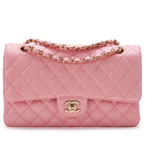 Chanel Pink Iridescent Quilted Caviar Jumbo Classic Double Flap 